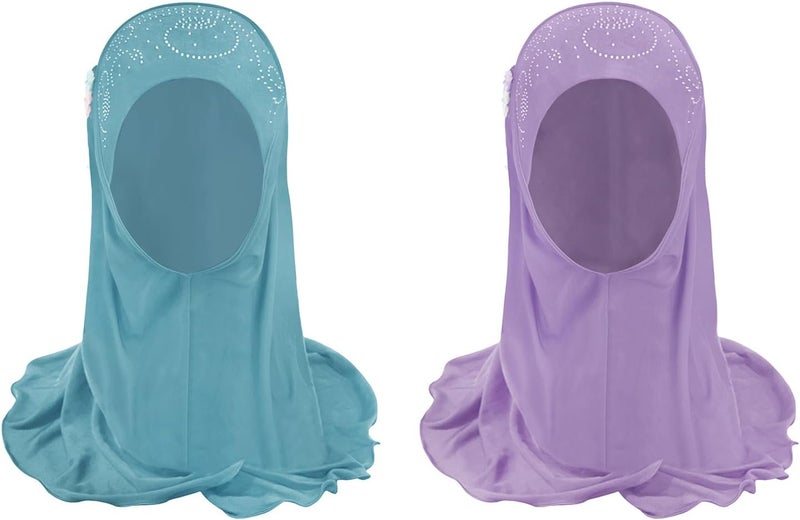 Clobeau Muslim Hijab Girls Hijab Scarfs Head Wrap Scarf, Islamic Scarf Shawls Lace Headscarf Cap, Plain Hijabs for Girls Age 2-6 - Image 2